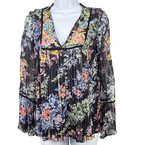 Anthropologie‎ Vineet Bahl Vivienne Floral Embroidered Metallic Top Size X-Small